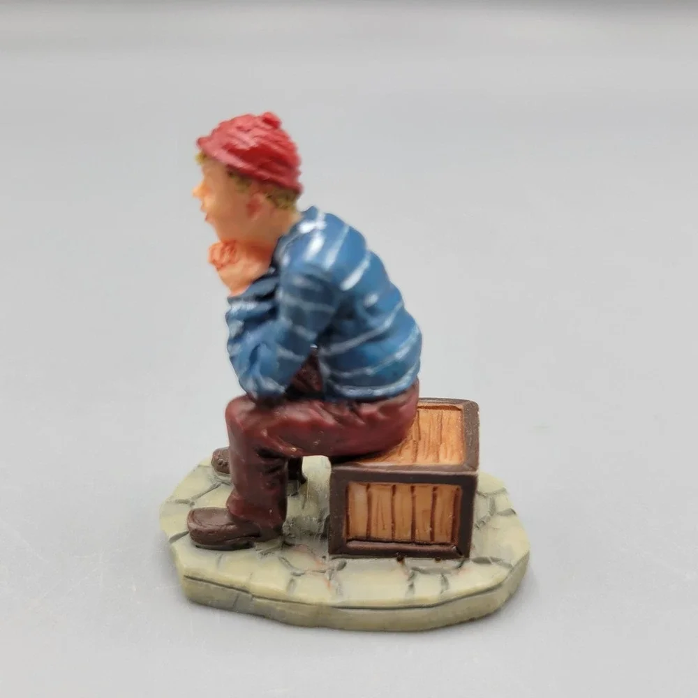 Vintage Lemax Figurine Man Sitting on Box Beanie Hat Story Teller 1.5